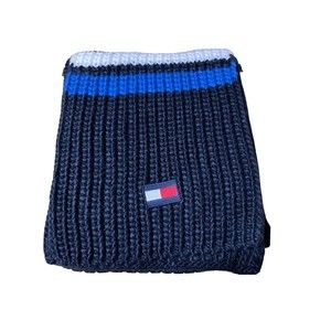 Tommy Hilfiger Men's Navy Blue Knit Scarf  Winter Neck Warmer Blue Red White